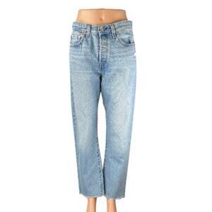 Levi's Women's Blue High Waist Frayed Raw Hem Straight Leg Denim Jeans Pants 28